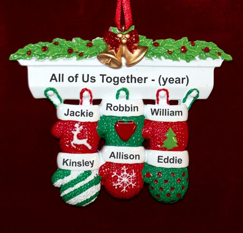 Family Christmas Ornament Festive Mittens for 6 Personalized by RussellRhodes.com