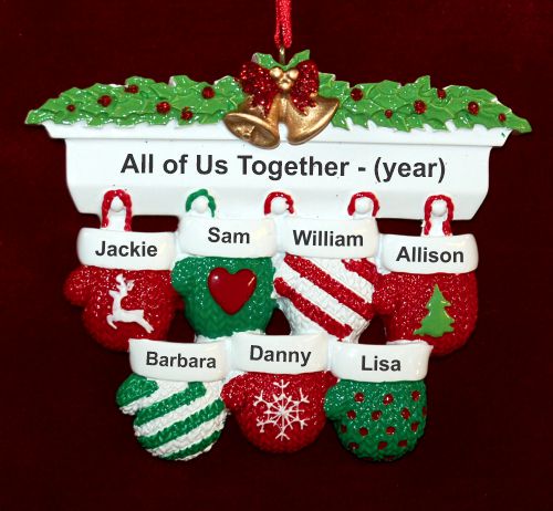 Family Christmas Ornament Festive Mittens for 7 Personalized by RussellRhodes.com