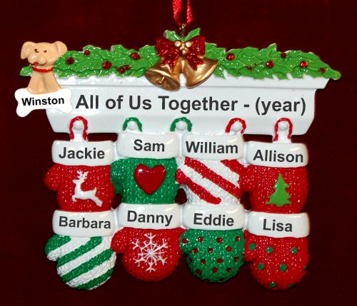 Family Christmas Ornament Festive Mittens for 8 with Pets Personalized by RussellRhodes.com