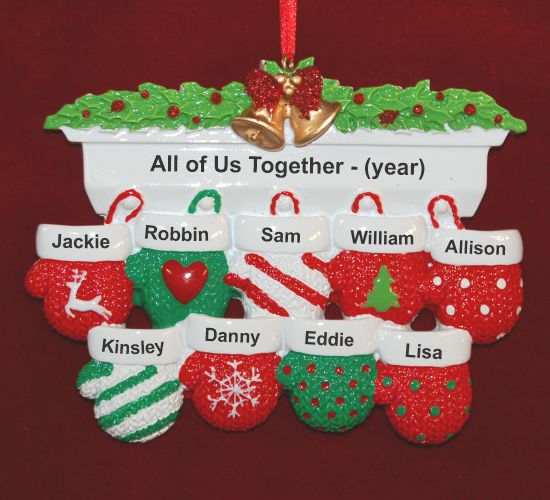 Festive Mittens for 9 Personalized Christmas Ornament Personalized by Russell Rhodes
