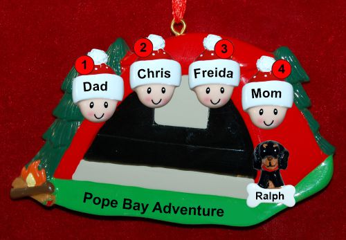 Family Camping Christmas Ornament Adventure for 4 with 1 Dog, Cat, Pets Custom Add-ons Personalized by RussellRhodes.com