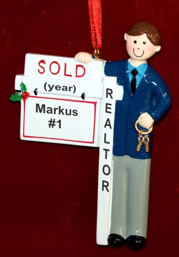 Realtor Christmas Ornament Male Brunette Personalized by RussellRhodes.com