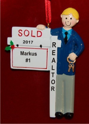 Realtor Male Blond Christmas Ornament Personalized by Russell Rhodes