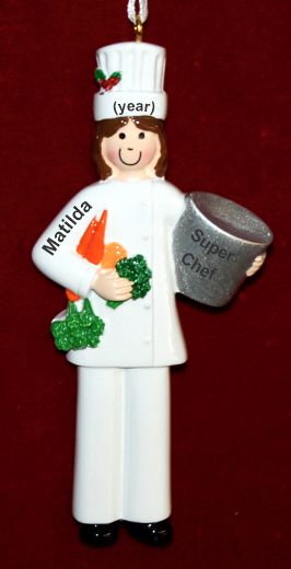 Chef Christmas Ornament Brunette Female Culinary Master Personalized by RussellRhodes.com