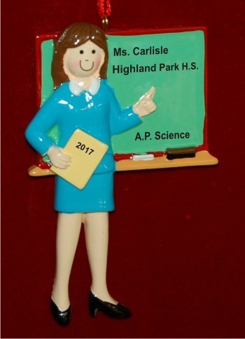 Dedicated Teacher Female Brunette Christmas Ornament Personalized by RussellRhodes.com