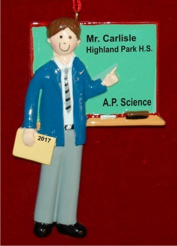 Dedicated Teacher Male Brunette Christmas Ornament Personalized by Russell Rhodes