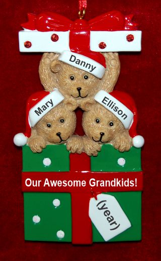 Grandparents Christmas Ornament Hugs & Cuddles 3 Grandkids Personalized by RussellRhodes.com