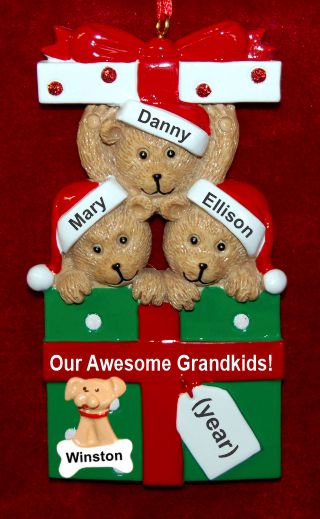 Grandparents Christmas Ornament Hugs & Cuddles 3 Grandkids with Pets Personalized by RussellRhodes.com