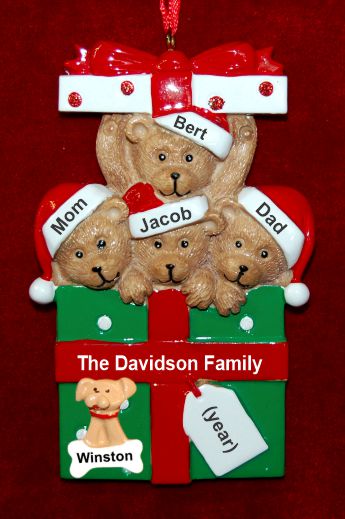 Family of 4 Christmas Ornament Hugs & Cuddles with Pets Personalized by RussellRhodes.com