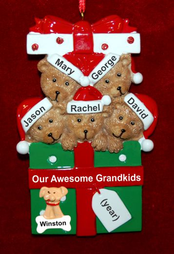 Grandparents Christmas Ornament Hugs & Cuddles 5 Grandkids with Pets Personalized by RussellRhodes.com