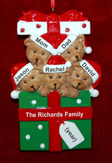 Family of 5 Christmas Ornament Hugs & Cuddles Personalized by RussellRhodes.com