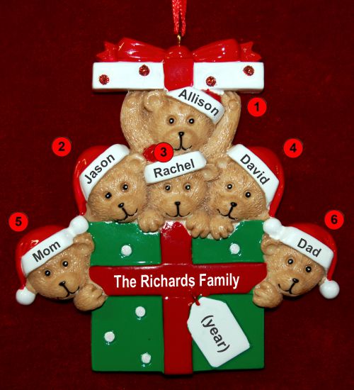 Family of 6 Christmas Ornament Hugs & Cuddles Personalized by RussellRhodes.com