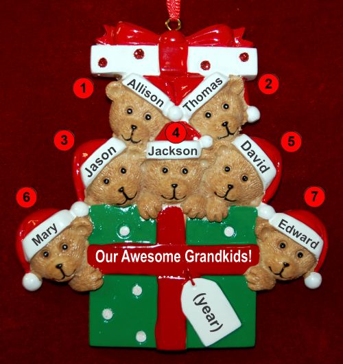Grandparents Christmas Ornament Hugs & Cuddles 7 Grandkids Personalized by RussellRhodes.com