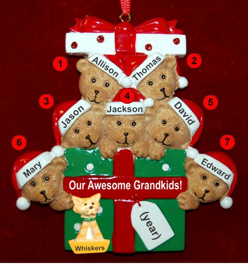 Grandparents Christmas Ornament Hugs & Cuddles 7 Grandkids with Dogs, Cats, Pets Custom Add-ons Personalized by RussellRhodes.com