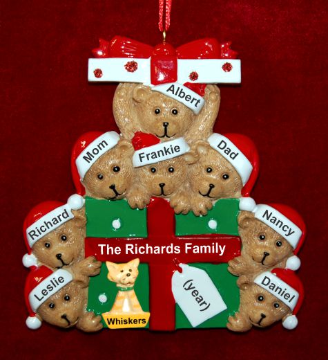 Family of 8 Christmas Ornament Hugs & Cuddles with Pets Personalized by RussellRhodes.com
