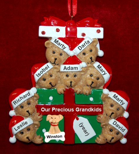 Grandparents Christmas Ornament Hugs & Cuddles 9 Grandkids with Pets Personalized by RussellRhodes.com