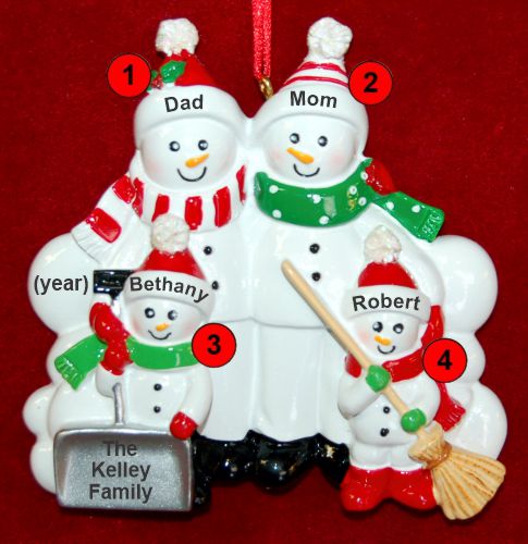 Family Christmas Ornament Snow & Fun for 4 Personalized by RussellRhodes.com