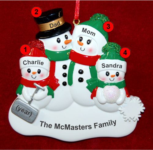 Family Christmas Ornament Snow & Fun for 4 Personalized by RussellRhodes.com