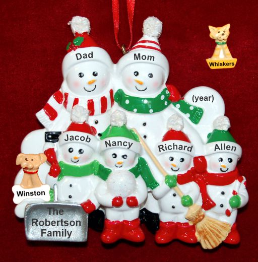 Family Christmas Ornament Snow & Fun for 6 with Pets Personalized by RussellRhodes.com