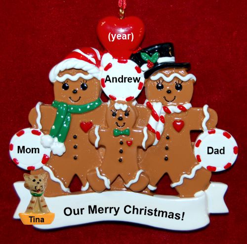 Family Christmas Ornament for 3 Gingerbread Fun with Dogs, Cats, Pets Custom Add-ons Personalized by RussellRhodes.com