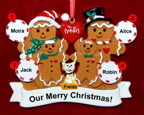 Lesbian Family Christmas Ornament 2 Kids Gingerbread Fun with Dogs, Cats, Pets Custom Add-ons Personalized by RussellRhodes.com