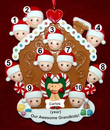 Grandparents Christmas Ornament Gingerbread Joy for 10 with 1 Dog, Cat, Pets Custom Add-on Personalized by RussellRhodes.com