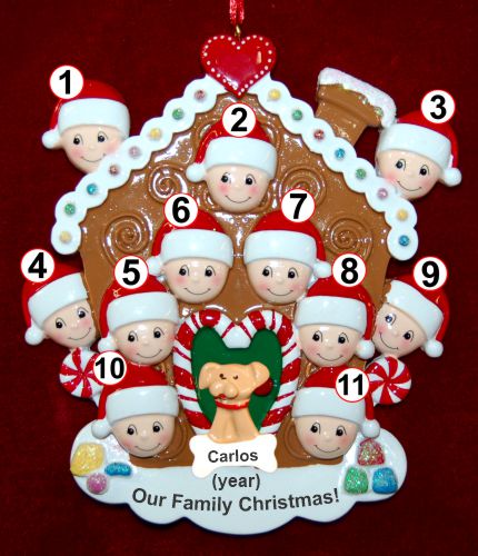 Group or Family Christmas Ornament Gingerbread Joy for 11 with 1 Dog, Cat, Pets Custom Add-on Personalized by RussellRhodes.com