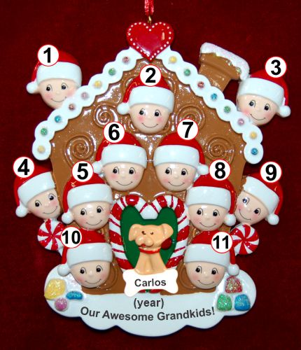 Grandparents Christmas Ornament Gingerbread Joy for 11 with 1 Dog, Cat, Pets Custom Add-on Personalized by RussellRhodes.com