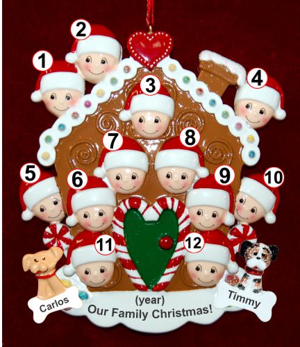 Group or Family Christmas Ornament Gingerbread Joy for 12 with 2 Dogs, Cats, Pets Custom Add-ons Personalized by RussellRhodes.com