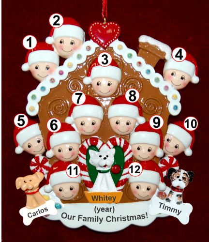 Group or Family Christmas Ornament Gingerbread Joy for 12 with 3 Dogs, Cats, Pets Custom Add-ons Personalized by RussellRhodes.com