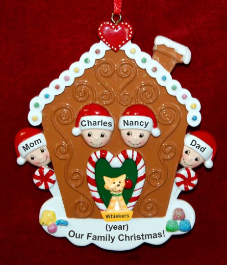 Family Christmas Ornament Gingerbread Joy for 4 with Pets Personalized by RussellRhodes.com