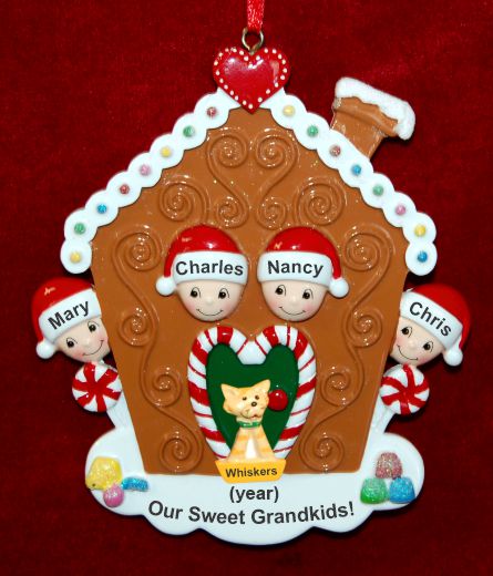 Grandparents Christmas Ornament Gingerbread Joy 4 Grandkids with Pets Personalized by RussellRhodes.com