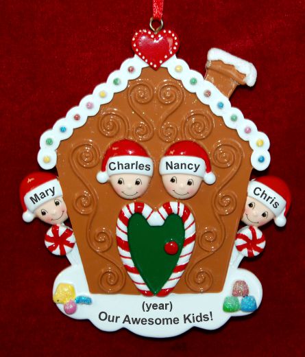 Family Christmas Ornament Gingerbread Joy Just the 4 Kids Personalized by RussellRhodes.com