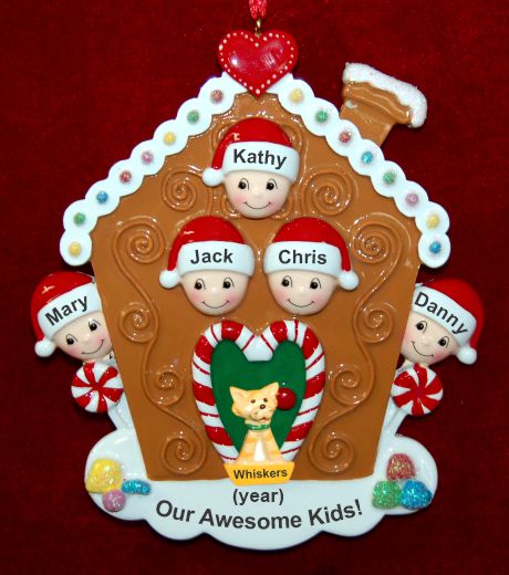 Family Christmas Ornament Gingerbread Joy Just the 5 Kids with Pets Personalized by RussellRhodes.com