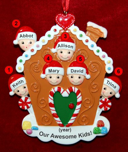 Family Christmas Ornament Gingerbread Joy Just the 6 Kids Personalized by RussellRhodes.com