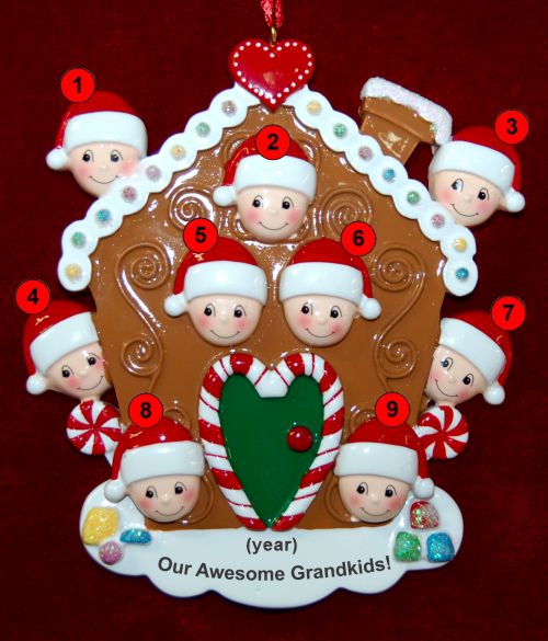 Grandparents Christmas Ornament Gingerbread Joy 9 Grandkids Personalized by RussellRhodes.com