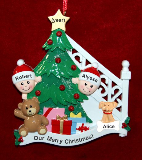 Couples Christmas Ornament Ready to Celebrate with Pets Personalized by RussellRhodes.com