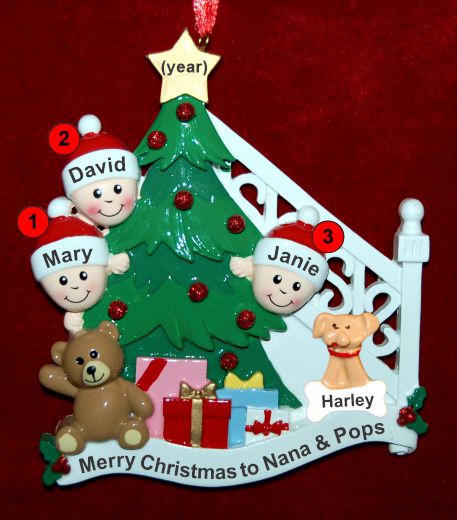 Grandparents Christmas Ornament 3 Grandkids Ready to Celebrate with Pets Personalized by RussellRhodes.com