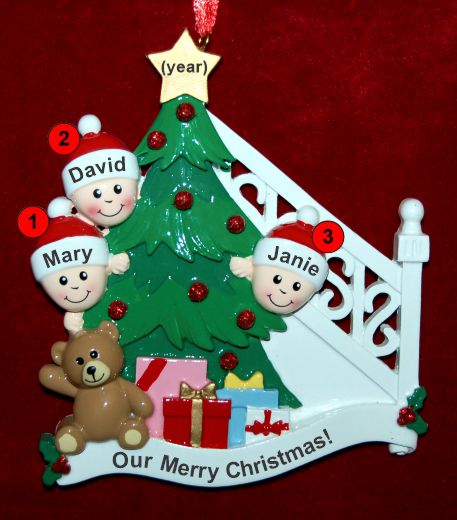 Family Christmas Ornament Ready to Celebrate Just the 3 Kids Personalized by RussellRhodes.com
