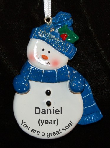 Blue Snowman for Son Christmas Ornament Personalized by Russell Rhodes