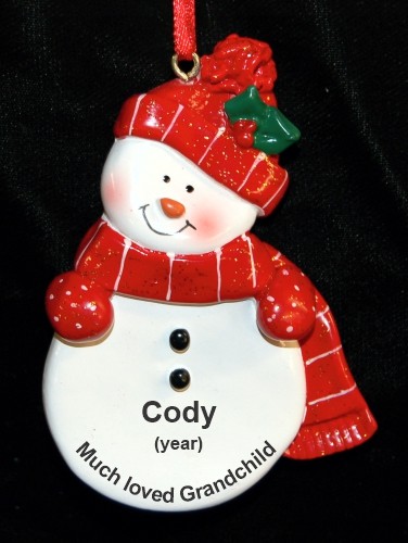 Grandchild Christmas Ornament Red Snowman Personalized by RussellRhodes.com