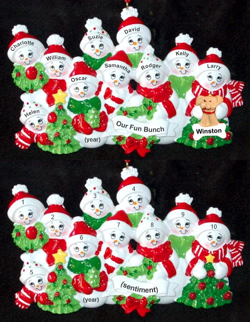 Grandparents Christmas Ornament Snow Fam for 10 Grandkids with Pets Personalized by RussellRhodes.com