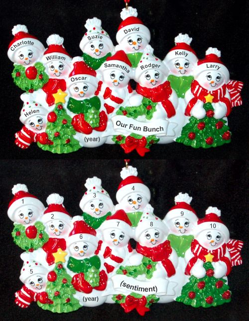 Grandparents Christmas Ornament Snow Fam for 10 Grandkids Personalized by RussellRhodes.com