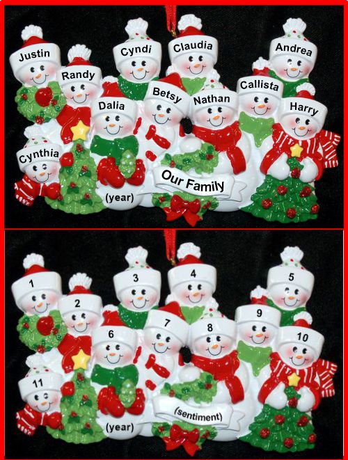 Personalized Large Snow Family or Group with 11 People Christmas Ornament Personalized by Russell Rhodes