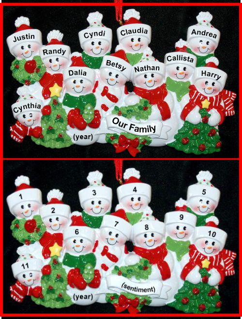 Personalized Christmas Ornament Snow Fam or Group of 11 Personalized by RussellRhodes.com