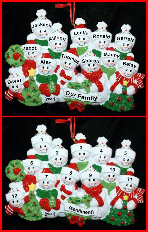 Personalized Christmas Ornament Snow Fam or Group of 12 Personalized by RussellRhodes.com