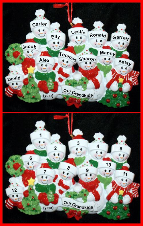 Snow Family Grandparents Christmas Ornament 12 Grandkids Personalized by RussellRhodes.com
