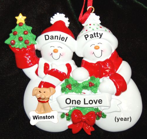 Couples Christmas Ornament Snow Fam with Pets Personalized by RussellRhodes.com