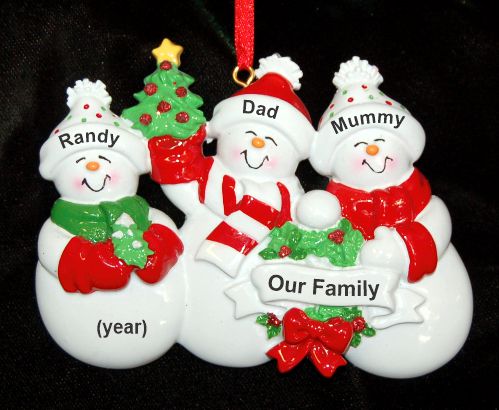 Snow Family with Tree for 3 Christmas Ornament Personalized by Russell Rhodes