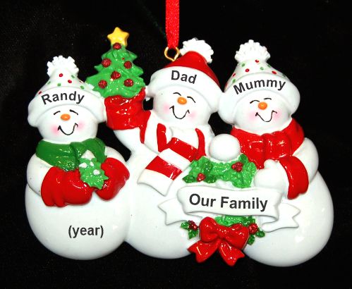 Family Christmas Ornament Snow Fam for 3 Personalized by RussellRhodes.com
